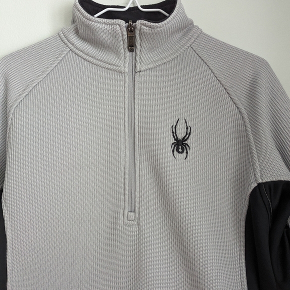 Spyder Men's Small Outbound 1/2 Zip Core Sweater Grey Black Knit Colorblock - Picture 2 of 12